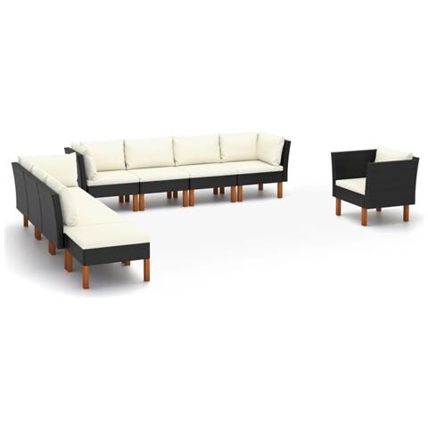 Set Divani Da Giardino 9pz Polyrattan Legno Di Eucalipto Nero - Foto 2