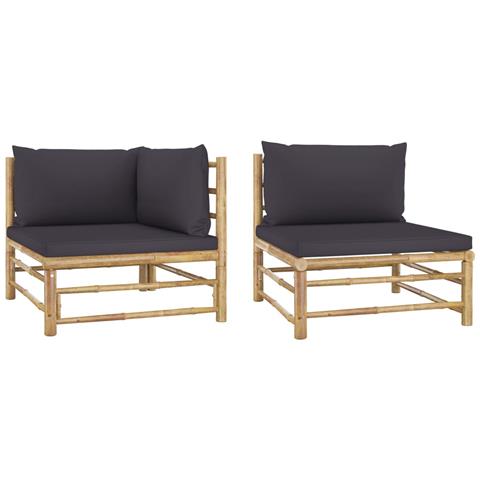 Lusso Casadino -  Set Divani Da Giardino 2 Pz Con Cuscini Grigio Scuro In Bambù - Foto 2