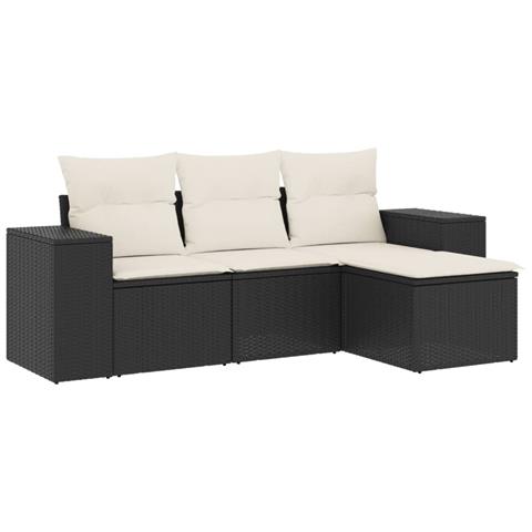 Lusso Casadino -  Set Divani Da Giardino 4 Pz Con Cuscini Nero In Polyrattan - Foto 1