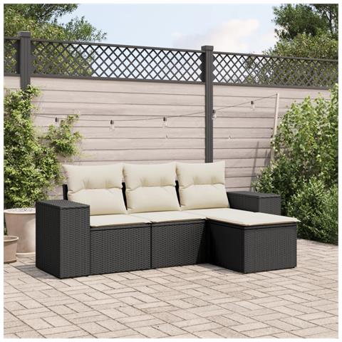 Lusso Casadino -  Set Divani Da Giardino 4 Pz Con Cuscini Nero In Polyrattan - Foto 8