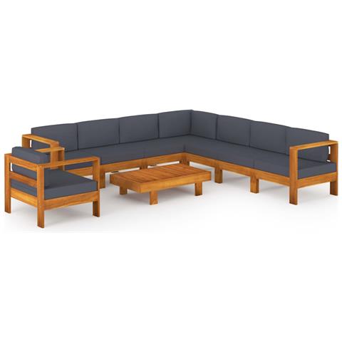 Lusso Casadino - Set Divani Giardino 9 Posti Cuscini Grigi Scuro Massello Acacia - Foto 1