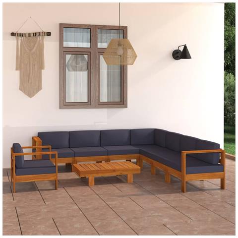 Lusso Casadino - Set Divani Giardino 9 Posti Cuscini Grigi Scuro Massello Acacia - Foto 8