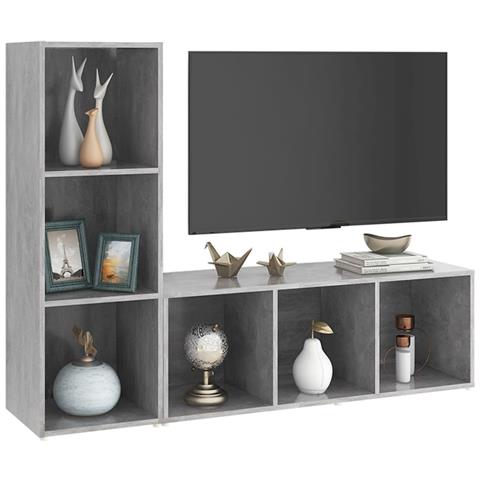 Mobili Tv 2 Pz Grigio Cemento 107x35x37 Cm In Legno Multistrato - Foto 2