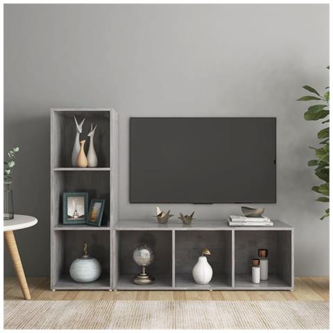Mobili Tv 2 Pz Grigio Cemento 107x35x37 Cm In Legno Multistrato - Foto 8