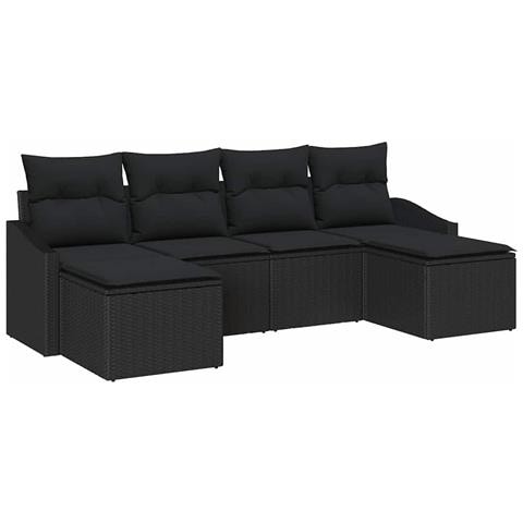 Set da Pranzo da Giardino a 6 Pezzi con Cuscini in Rattan Nero - Foto 1