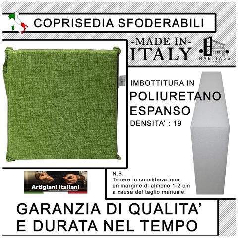 Set 6 Cuscini Per Sedie Cucina Con Laccetti, Copri Sedia Sfoderabili E Lavabili, Rivestimento Tessuto Loneta, Made In Italy (6 Sorrento Verde) - Foto 2