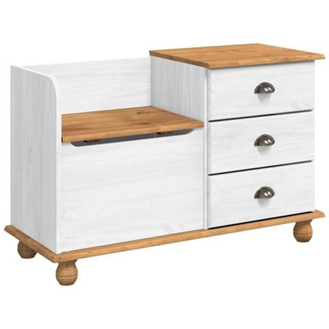 Panchina di Stoccaggio per Ingresso ASKIM Bianca 100x39x62 cm Legno Massello Pino - Foto 1