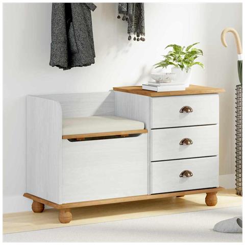 Panchina di Stoccaggio per Ingresso ASKIM Bianca 100x39x62 cm Legno Massello Pino - Foto 2