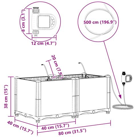 Fioriere  con sistema di irrigazione 2 pezzi Marrone - Foto 9