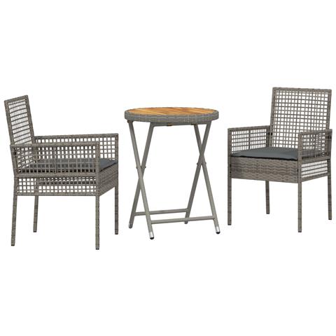 Set Bistro da Giardino a 3 Pezzi con Cuscini Grigio in Rattan Sintetico - Foto 1