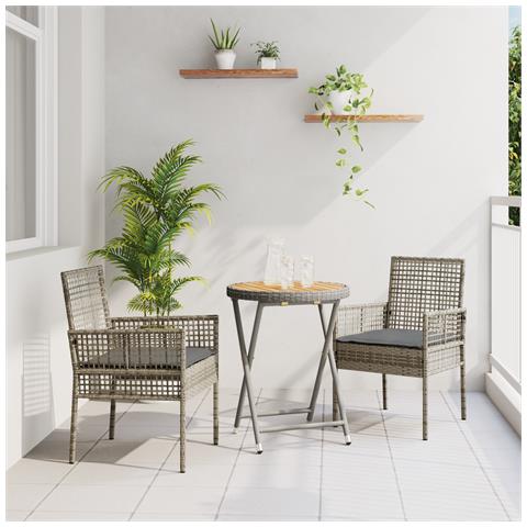 Set Bistro da Giardino a 3 Pezzi con Cuscini Grigio in Rattan Sintetico - Foto 2