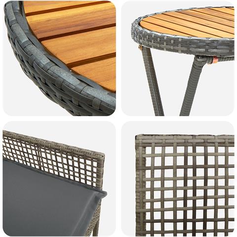 Set Bistro da Giardino a 3 Pezzi con Cuscini Grigio in Rattan Sintetico - Foto 9