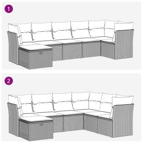 Set Divani da Giardino 7 pz con Cuscini Marrone in Polyrattan - Foto 9