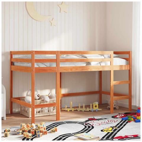 Letto Soppalco con Scala Bambini Marrone 90x190cm Massello Pino - Foto 2