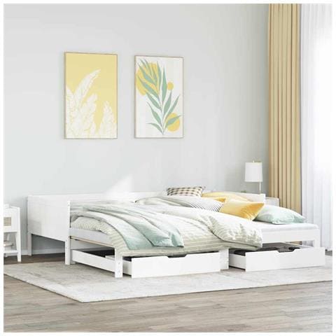 Letto Estraibile con Cassetti senza Materasso Bianco 90x190 cm - Foto 2