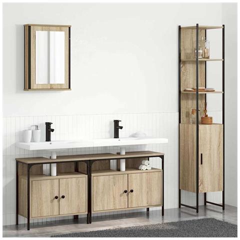 Set di mobili per il bagno con lo scaffale 4 pcs rovere sonoma - Foto 2