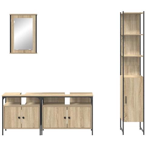 Set di mobili per il bagno con lo scaffale 4 pcs rovere sonoma - Foto 9