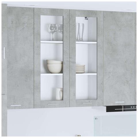 Armadio pensile con porta Riga Grigio cemento 80 x 31 x 100 cm - Foto 2