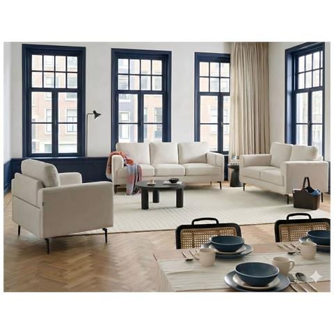 Set Da Salotto 6 Posti Lousto Tessuto Beige Chiaro - Foto 1