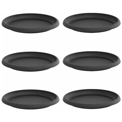 Vassoio Rotondo per Fiori 6 pcs Nero Ø 14 x 2 cm Plastica - Foto 1