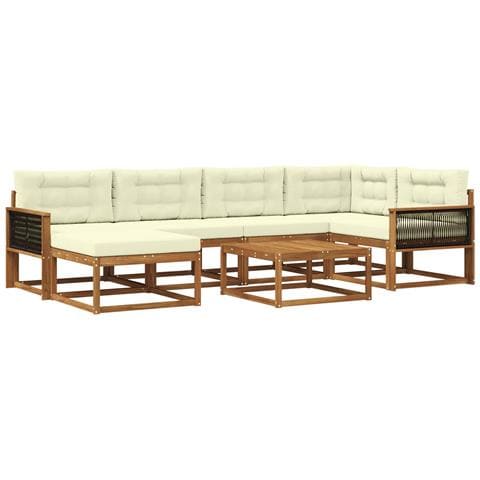 Set di divani da esterno con cuscino 7 pcs Naturale e Crema - Foto 1