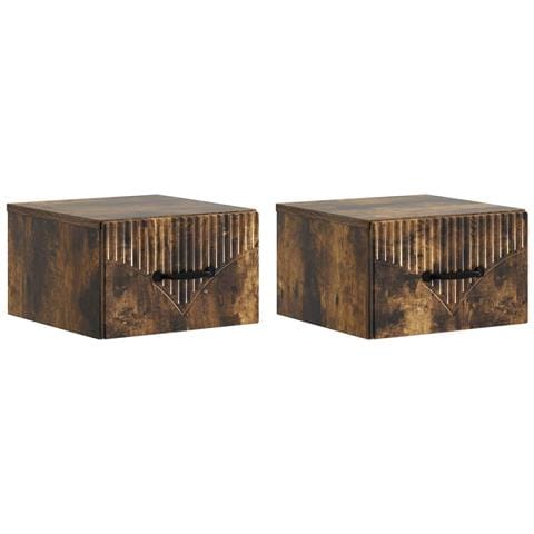 Mobiletto da notte a muro 2 pcs Rovere Fumo 34,5 x 33 x 20 cm - Foto 1