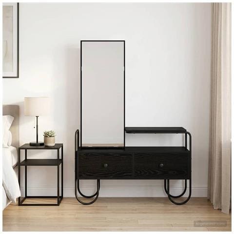 Tavolo da Trucco con cassetto Rovere Nero Legno ingegnerizzato - Foto 2