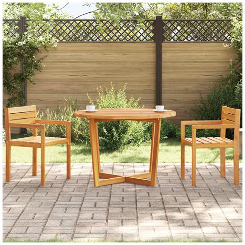 Tavolo da pranzo rotondo da giardino Ø110x75 cm in Legno Massello di Acacia - Foto 2