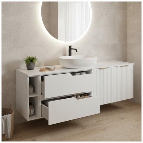 Mobile sottolavabo, Beige, 160 cm, Con piano d'appoggio, 2 cassetti, MDF, Con 2 ante, Ripiano integrato, MODERNO - Foto 2