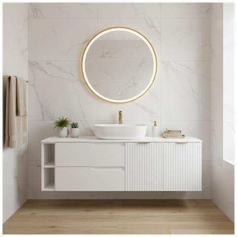 Mobile sottolavabo, Beige, 160 cm, Con piano d'appoggio, 2 cassetti, MDF, Con 2 ante, Ripiano integrato, MODERNO - Foto 5