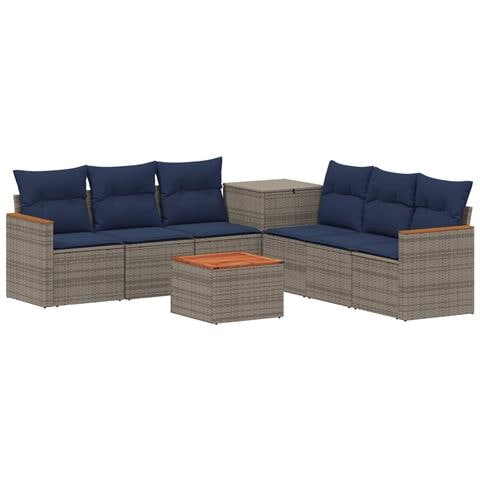 Set di divani 8 pz Grigio e Blu Navy Rattan sintetico e Acciaio - Foto 1