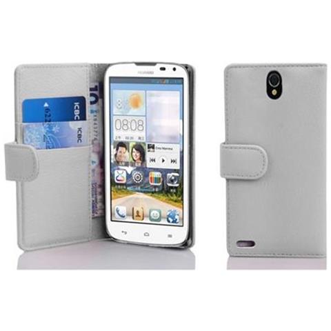 Custodia Compatibile Con Huawei Ascend G610 In Magnesio Bianco - Coperchio Protettivo In Ecopelle Testurizzata E Tasca Per Carte Di Credito - Foto 1