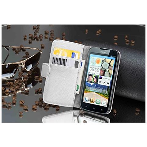 Custodia Compatibile Con Huawei Ascend G610 In Magnesio Bianco - Coperchio Protettivo In Ecopelle Testurizzata E Tasca Per Carte Di Credito - Foto 2