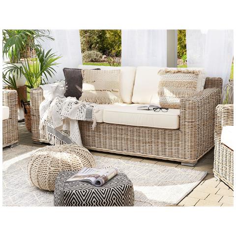 Divano Da Giardino In Rattan Marrone Chiaro 2 Posti Cuscini Bianco Crema Ardea - Foto 18