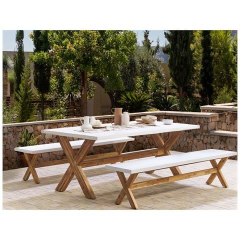 Set Da Giardino Tavolo Con 2 Panche In Fibra Di Cemento Bianco Olbia - Foto 1