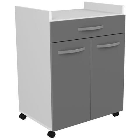 Carrello Da 60 Cm - 1 Cassetto E 1 Anta - 60 X 44 X 81 Cm - Colore Grigio Lucido - Foto 1
