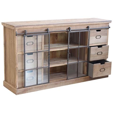 Mobile Madia In Legno E Vetro Con 2 Ante Scorrevoli E 6 Cassetti Laterali Linea Industrial - Foto 2