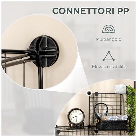 Mobile Libreria Salvaspazio, 9 Cubi In Rete Con Pannelli In Acciaio E Pp, 35x35x35 Cm, Nero - Foto 2