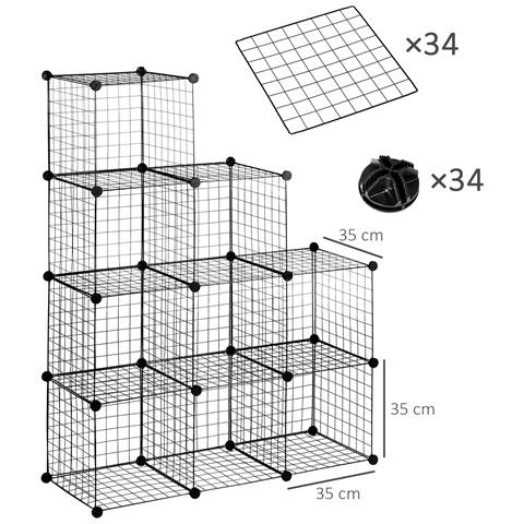 Mobile Libreria Salvaspazio, 9 Cubi In Rete Con Pannelli In Acciaio E Pp, 35x35x35 Cm, Nero - Foto 6
