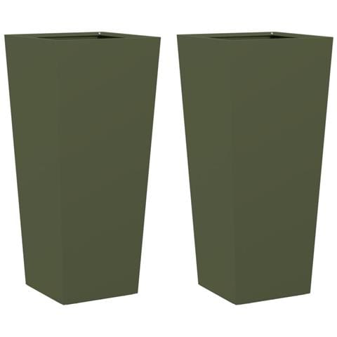 Fioriere da Giardino 2 pz Verde Oliva 35x35x75 cm in Acciaio - Foto 1