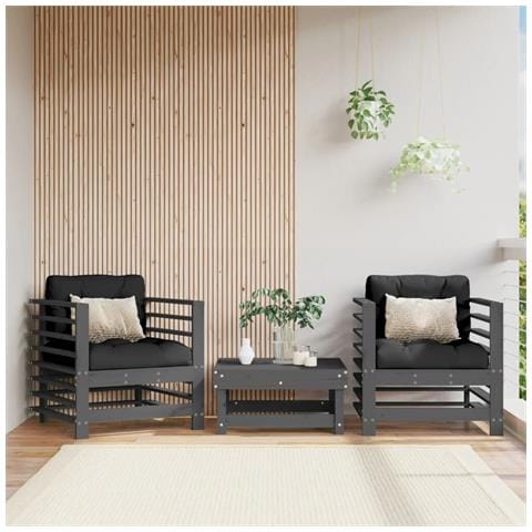 Sedie Da Giardino Con Cuscini 2pz Legno Massello Di Pino Grigio - Foto 1