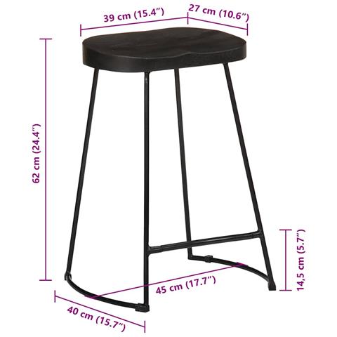 Sgabelli da Bar 2 pz Neri 45x40x62 cm Legno Massello di Mango - Foto 9
