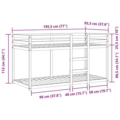 Letto a Castello senza Materasso Blu 90x190cm Massello Pino - Foto 2