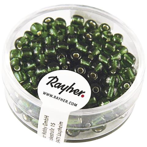Rayher - 17 Grammi - Perline In Vetro Rotonde Con Foro Argentato Ø4mm - Colore Verde Scuro - Foto 1