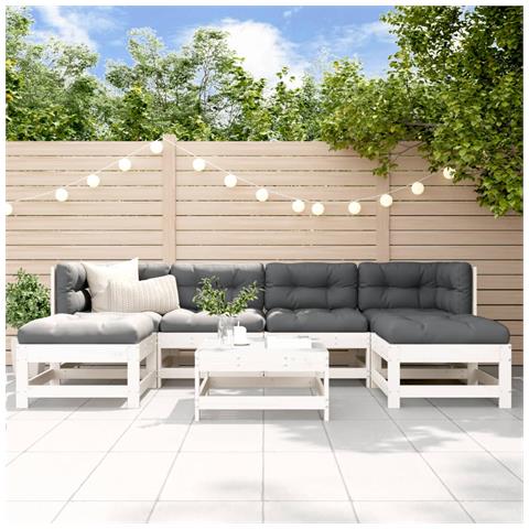 Set Salotto Da Giardino 7 Pz Bianco In Legno Massello Di Pino - Foto 1