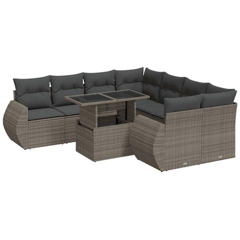 Set Divano Da Giardino 9 Pz Con Cuscini Grigio In Polyrattan - Foto 2