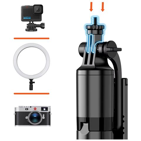 Bastone Selfie Bluetooth Con Treppiede Stabile Supporto Rotante, Nero - Foto 2