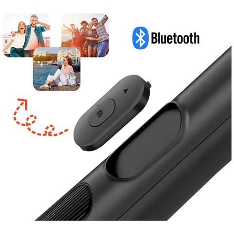 Bastone Selfie Bluetooth Con Treppiede Stabile Supporto Rotante, Nero - Foto 5