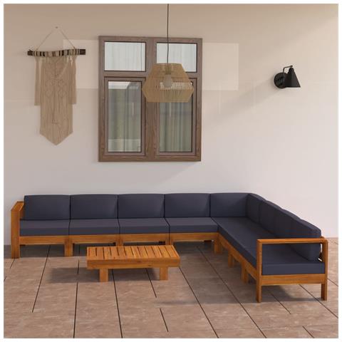 Lusso Casadino - Set Divani Giardino 9 Posti Cuscini Grigi Scuro Massello Acacia - Foto 8