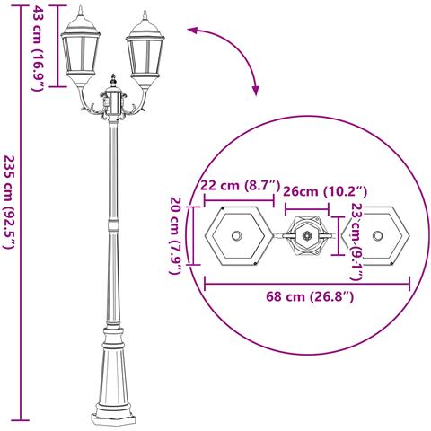 Palo di Luce da Giardino 2-Lampada E27 Bronzo 235 cm Alluminio - Foto 2